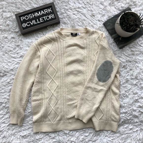 Uo Bdg Cable Knit Sweater Elbow Patches 